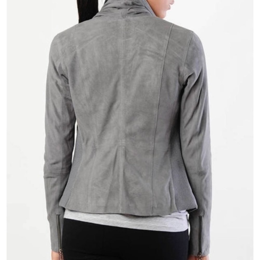 Vince Grey Scuba Leather Suede Jacket Size Medium